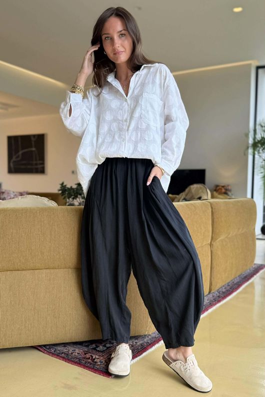 Noa Linen Blend Sia Barrel Trouser Black /27=